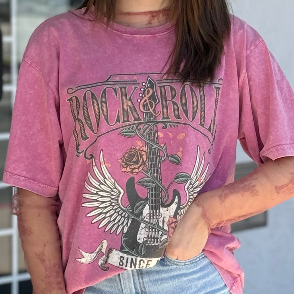 Rock N Roll Washed Tee Pink
