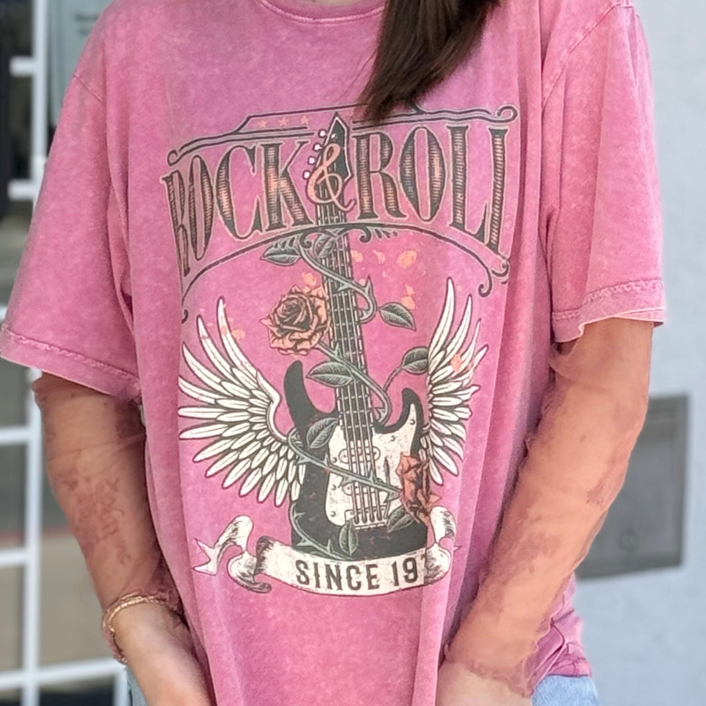Rock N Roll Washed Tee Pink