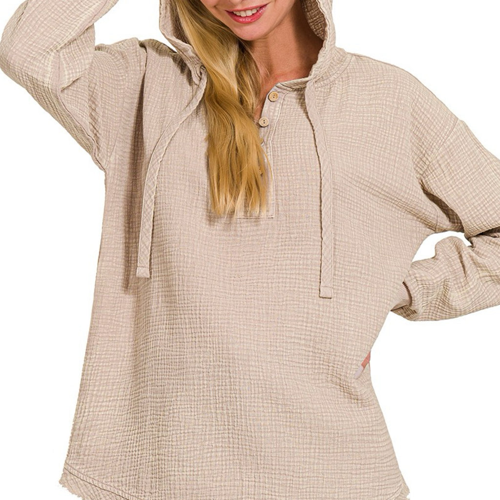 Chasing You Around Washed Double Gauze Top Mocha