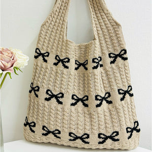 Bow Pattern Knitted Crochet Tote