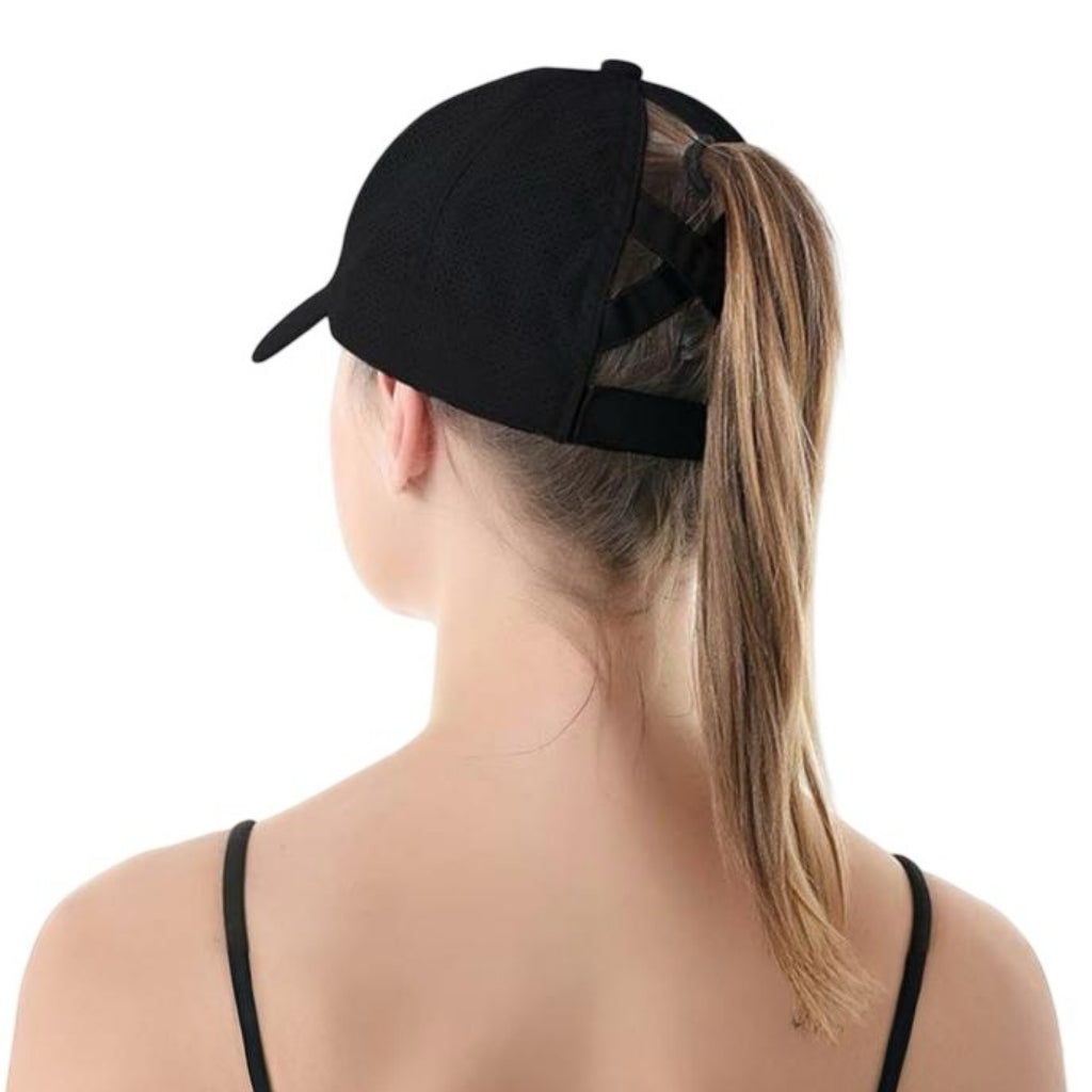 Crisscross Ponytail Dry Fit Cap Black