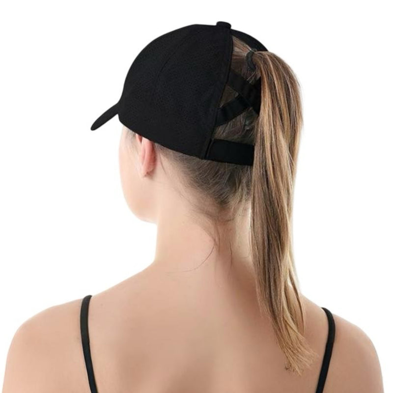 Crisscross Ponytail Dry Fit Cap Black
