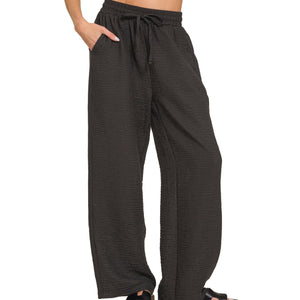 Black Woven Crepe Pants