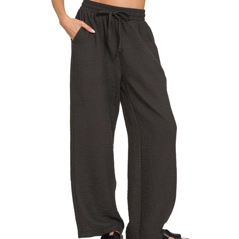 Black Woven Crepe Pants