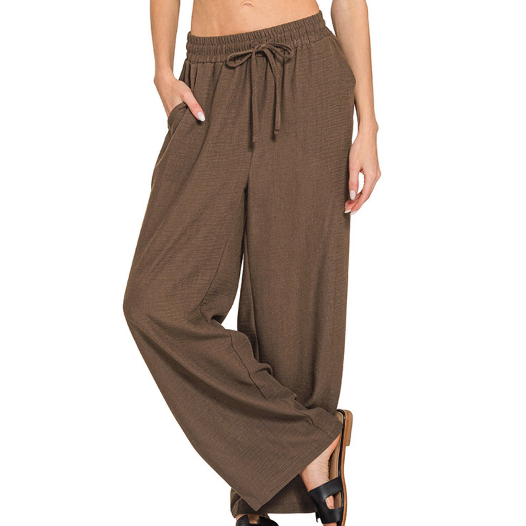 Brown Woven Crepe Pants