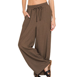 Brown Woven Crepe Pants