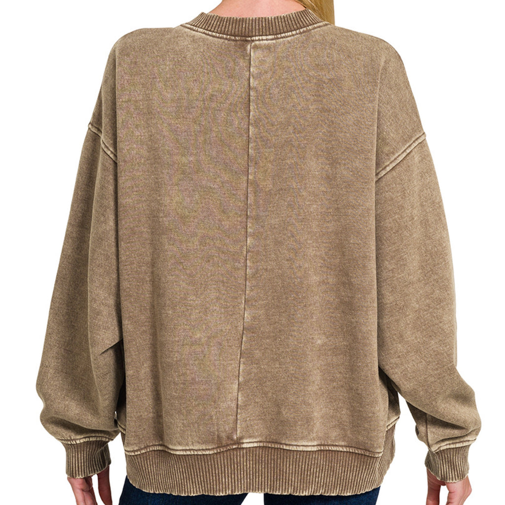 Find Me Beach Side Acid Wash Sweatshirt Mocha