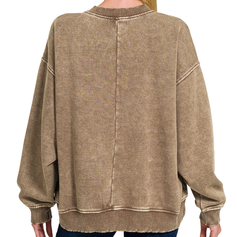 Find Me Beach Side Acid Wash Sweatshirt Mocha