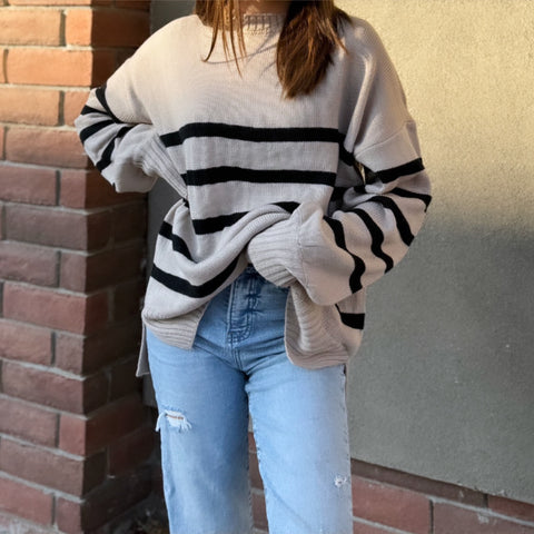 Everything About You Striped Sweater Sandstone