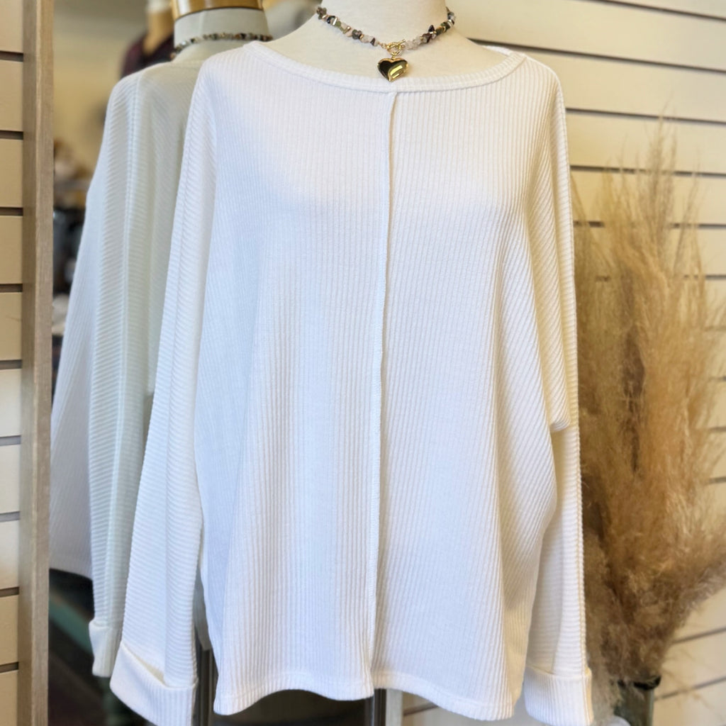 You Know Ribbed Dolmen Sleeve Top