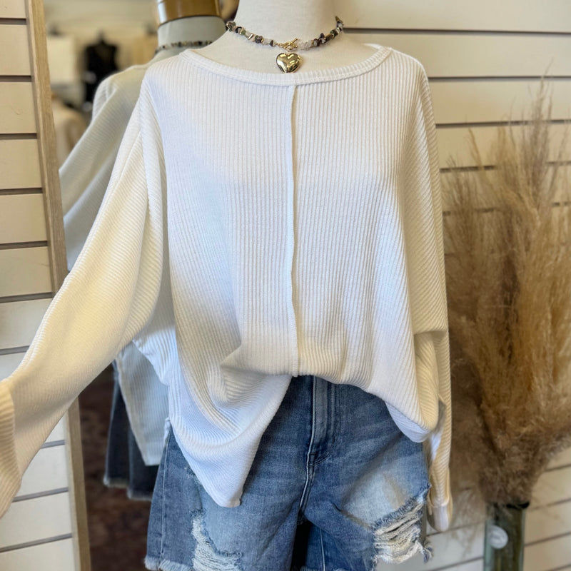 You Know Ribbed Dolmen Sleeve Top