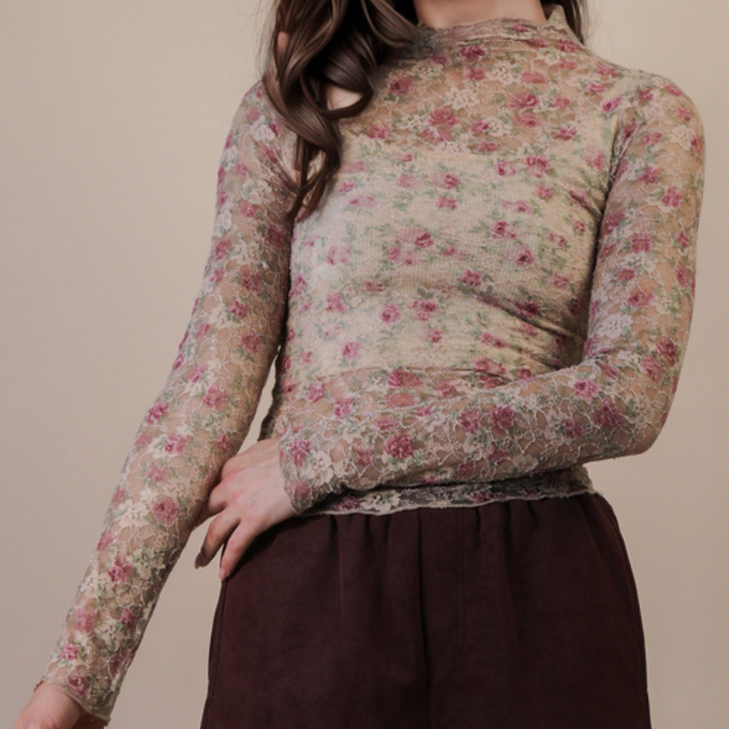High Neck Sheet Lace Floral Top