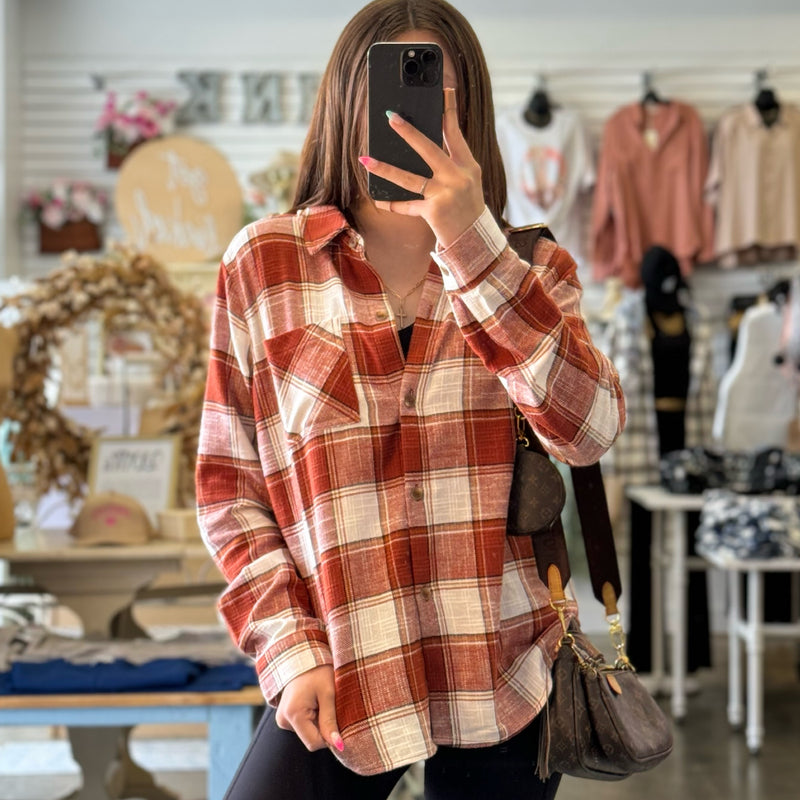 Call It Love Plaid Flannel Rust