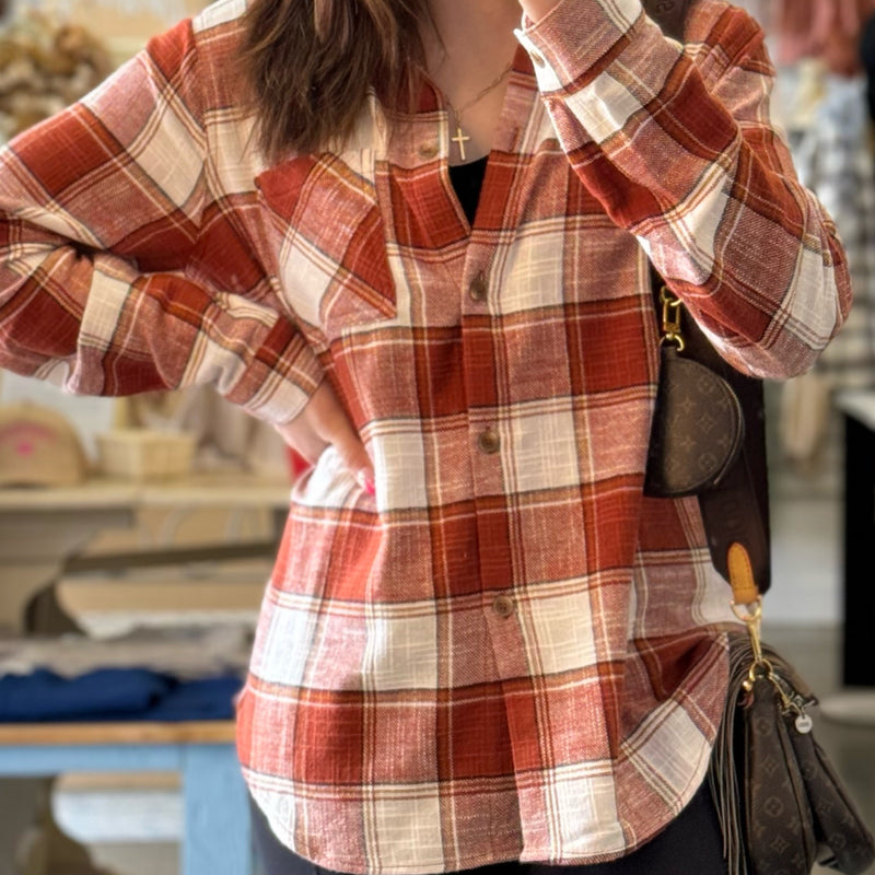 Call It Love Plaid Flannel Rust