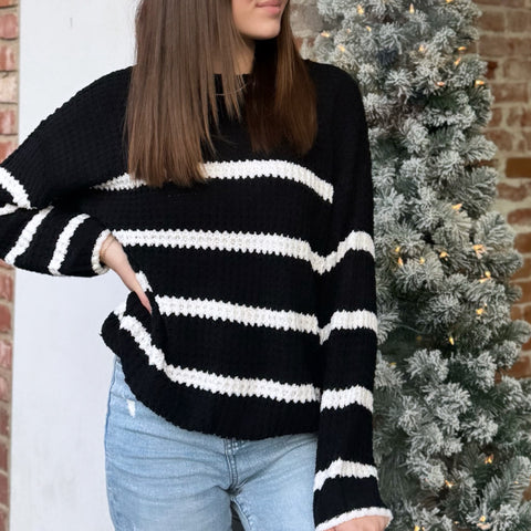 Chunky Cable Knit Pointelle Cut Out Sweater