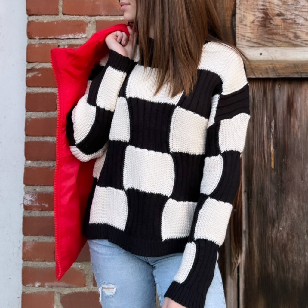 Talk Of The Town Checkered Sweater