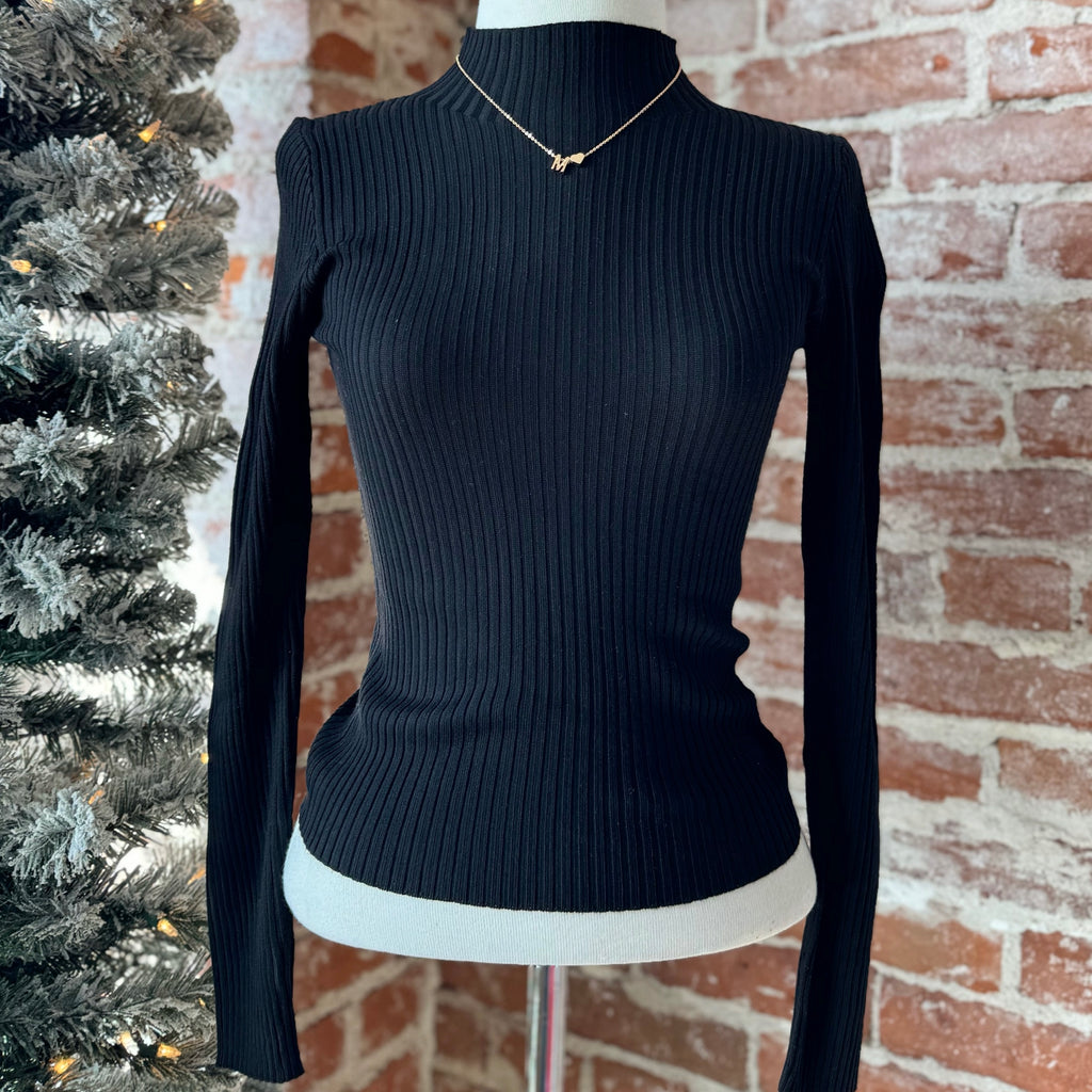 Stuck In Your Ways Ribbed Mock Neck Sweater Black