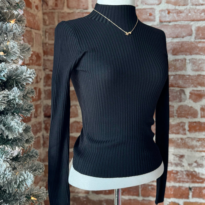Stuck In Your Ways Ribbed Mock Neck Sweater Black