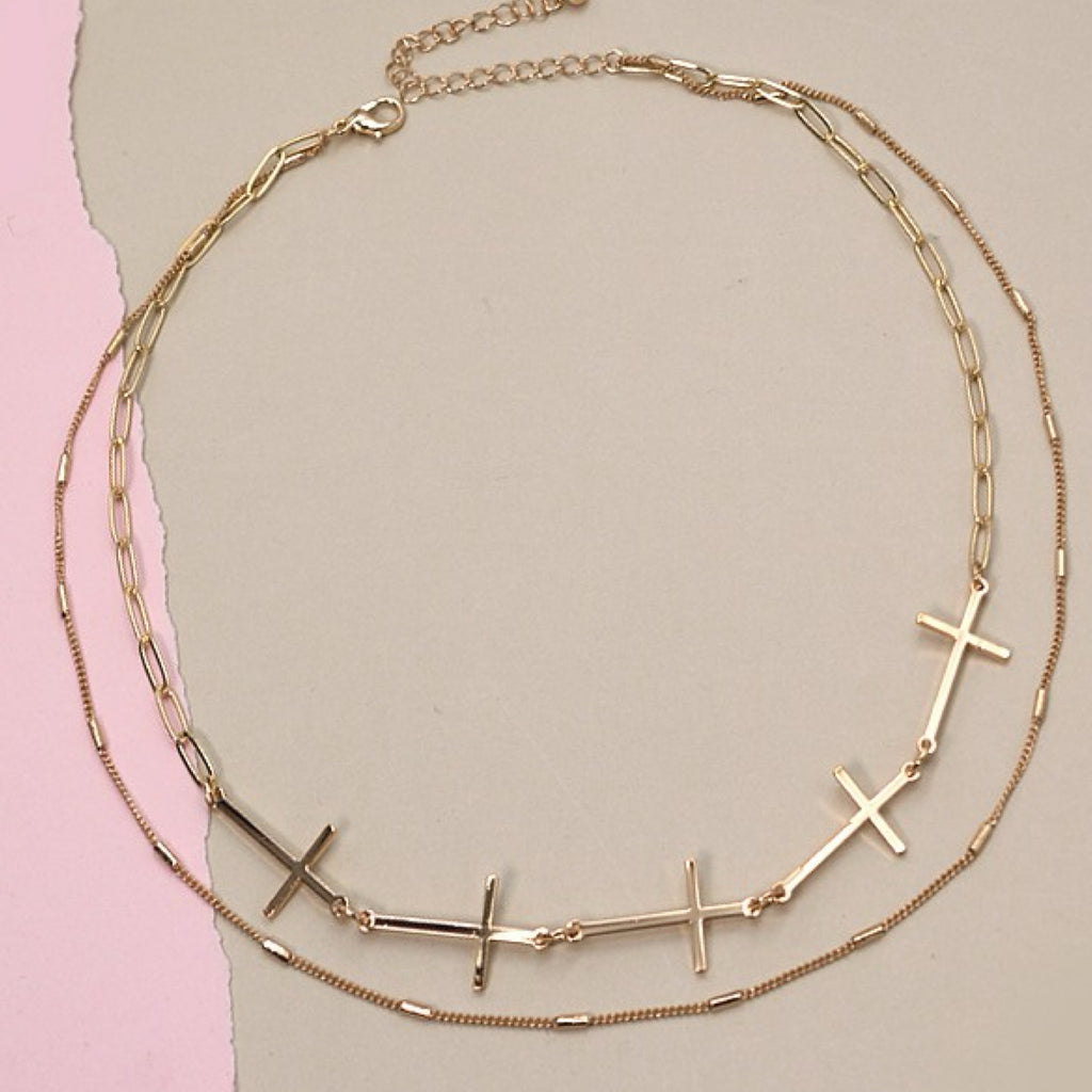Cross Link Double Layered Necklace
