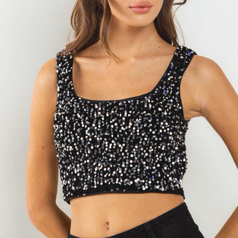 Party Time Square Neck Sequins Top