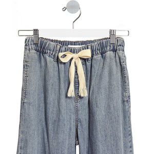 Just Me Wide Leg Drawstring Denim Pants