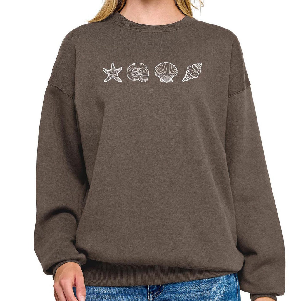 By The Sea Seashell Embroidered Sweatshirt Taupe