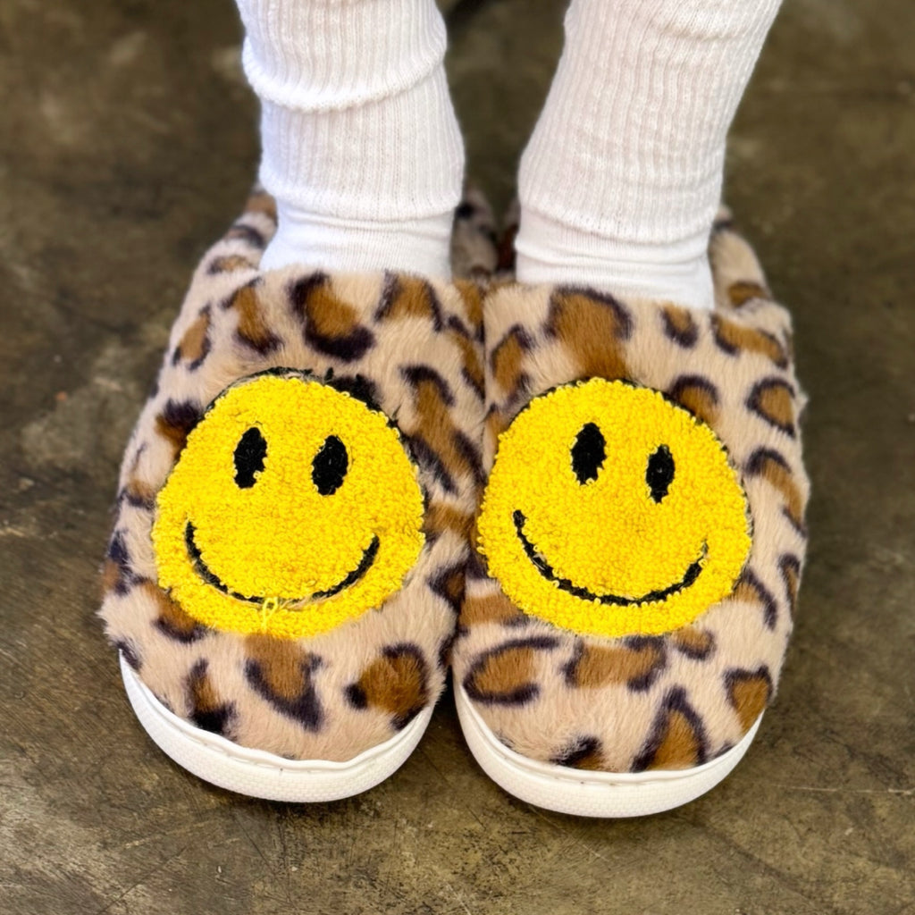 Leopard Smiley Happy Face Cozy Slipper