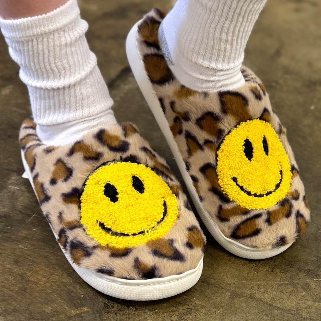 Leopard Smiley Happy Face Cozy Slipper