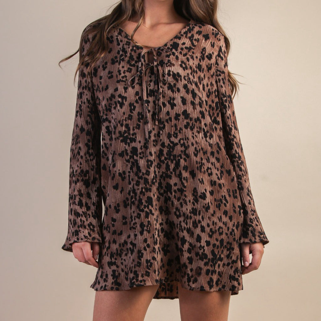 Party Girl Leopard Printed Pleated Mini Dress