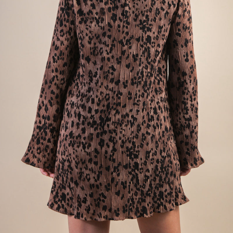 Party Girl Leopard Printed Pleated Mini Dress