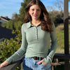 Make It Happen Ribbed Collared Button Front Top