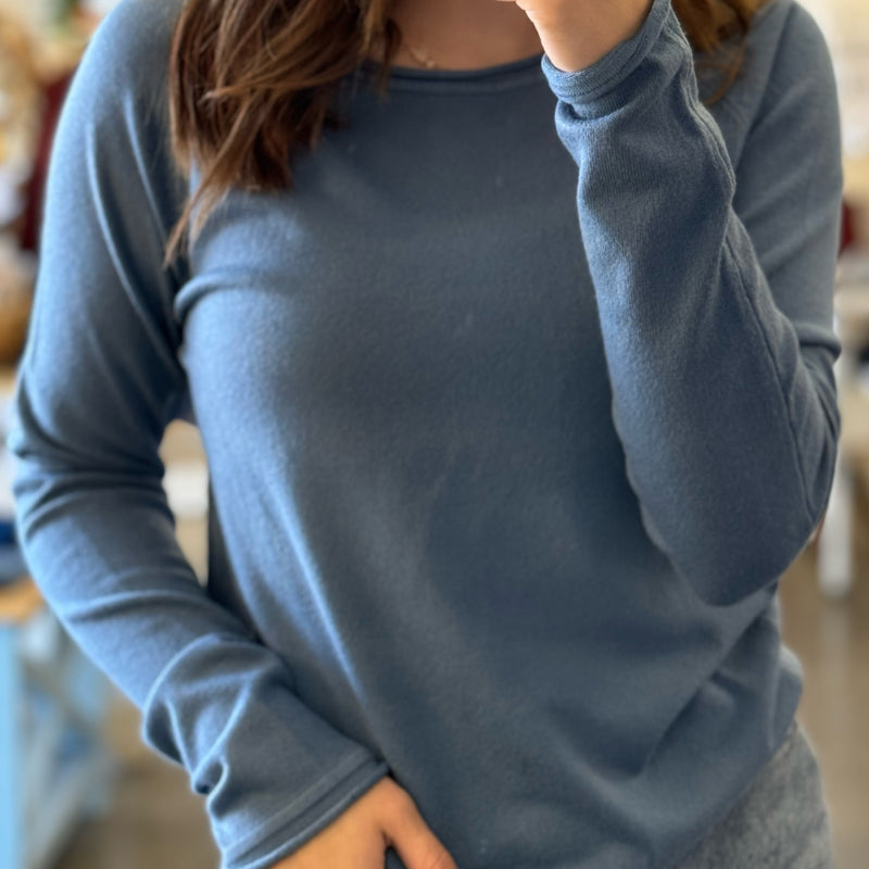 Forever In Love Round Neck Sweater Dusty Blue