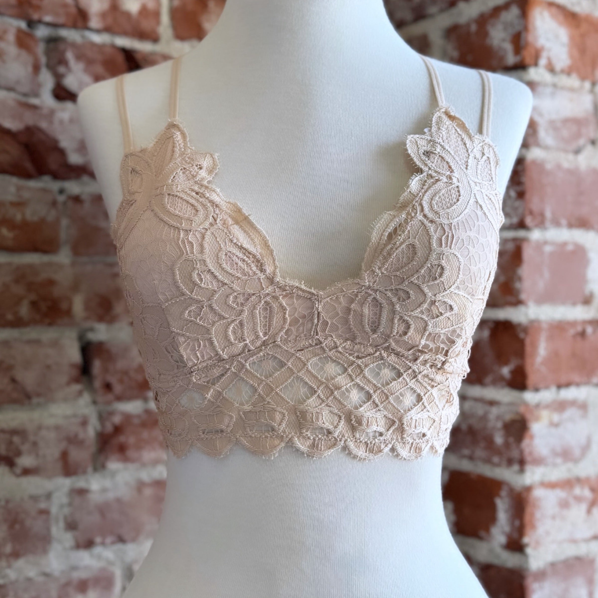 Crochet Lace Bralette in Beige Small