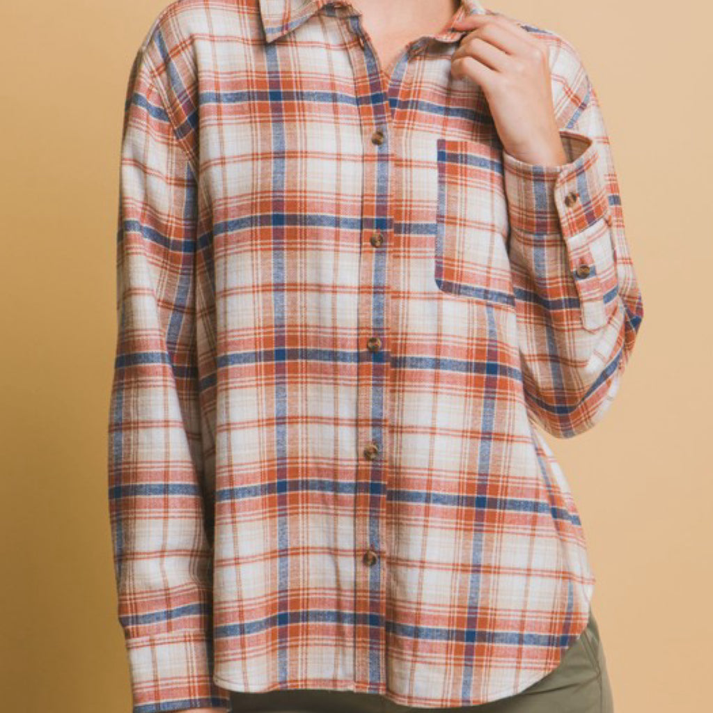 Made Me Realize Plaid Button-Down Flannel Rust