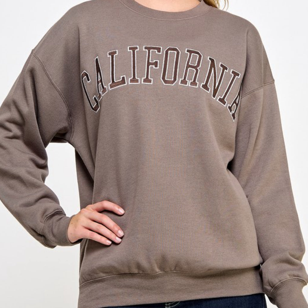 California Oversized Embroidered Sweatshirt Mocha