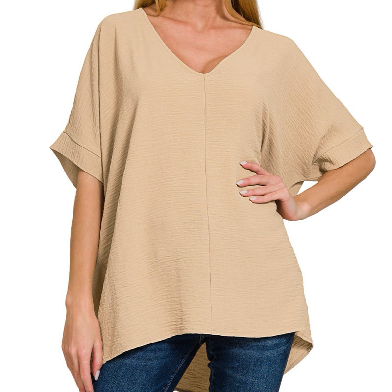 Make It Count Airflow V-Neck Top Beige