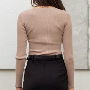 Second Thought Ribbed Knit Pullover Light Taupe