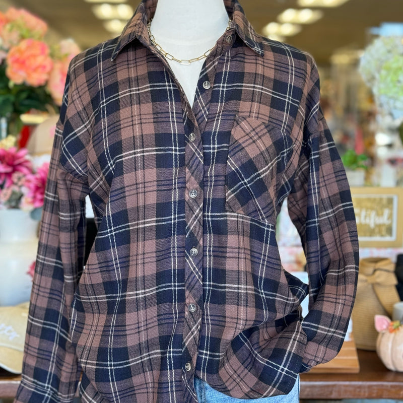 Won't Change My Heart Ultra Soft Oversized Flannel Brown