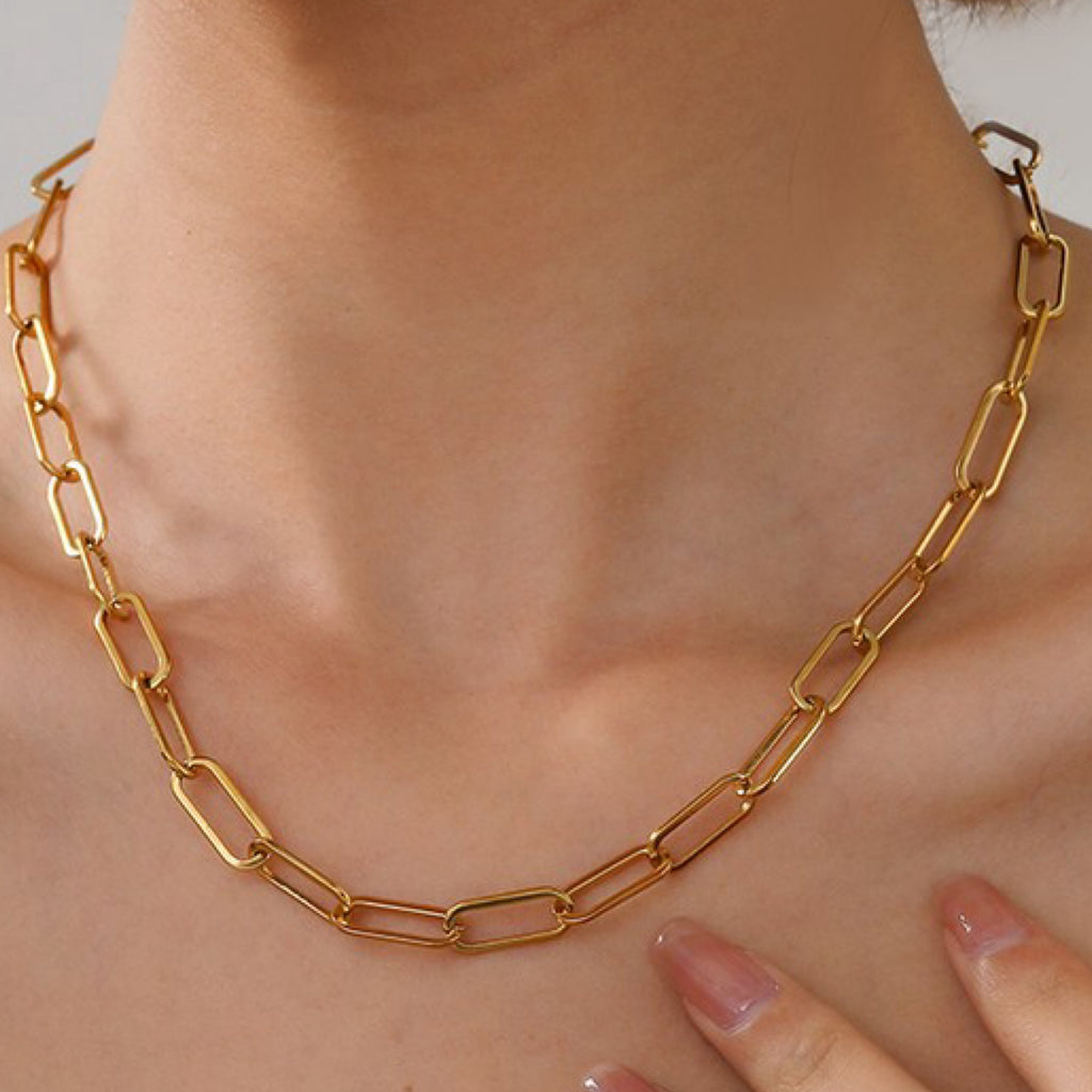 Paper Clip Stainless Steel Necklace Gold