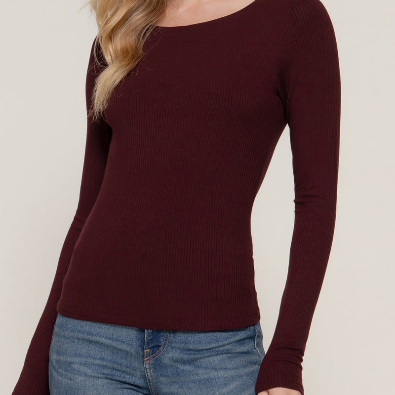 Mallory Double Layered Long Sleeve Top Burgundy