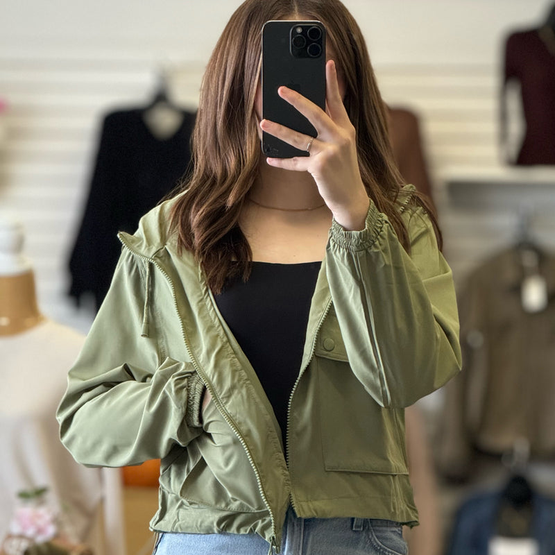 Good To Get Away Cropped Windbreaker Green