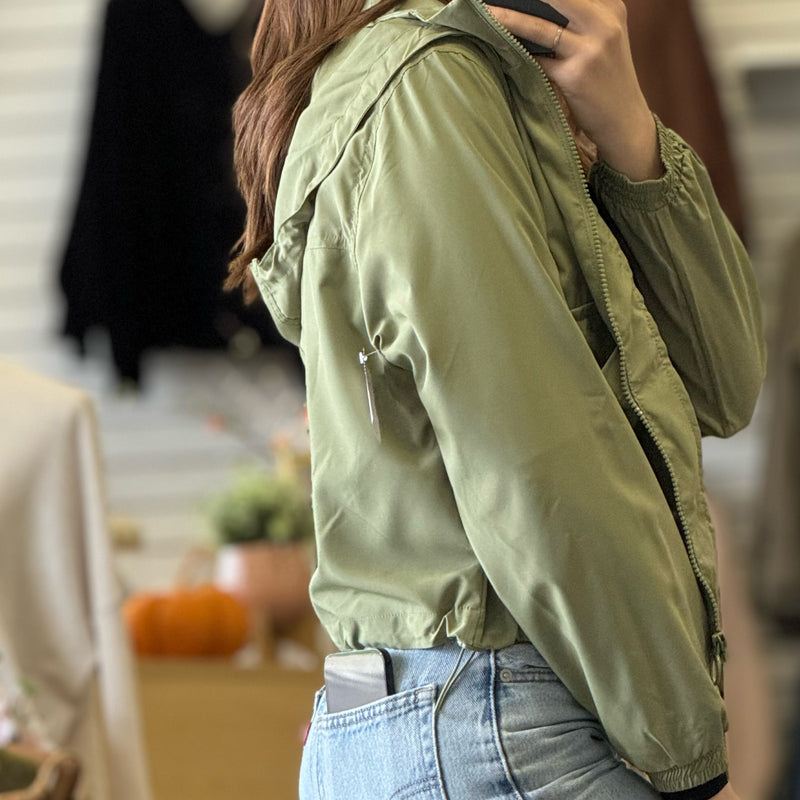 Good To Get Away Cropped Windbreaker Green