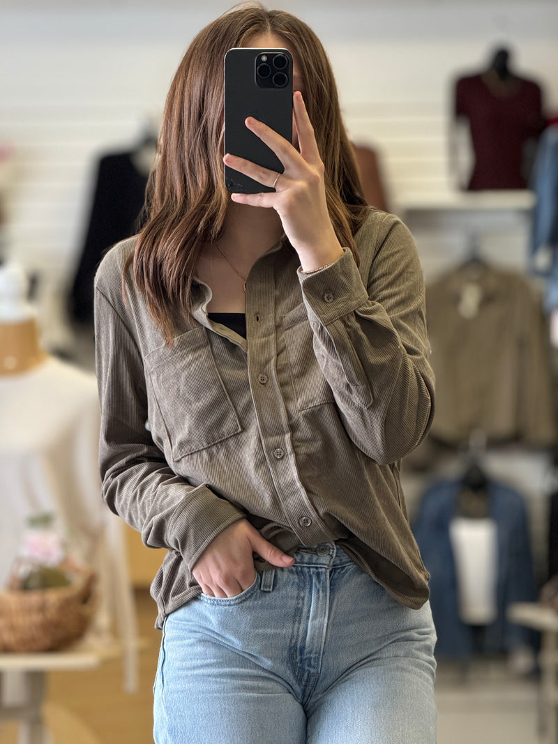 Elaine Long Sleeve Corduroy Top Olive