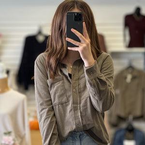 Elaine Long Sleeve Corduroy Top Olive