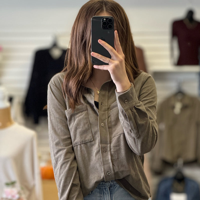 Elaine Long Sleeve Corduroy Top Olive