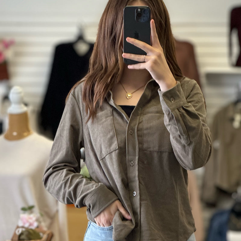 Elaine Long Sleeve Corduroy Top Olive