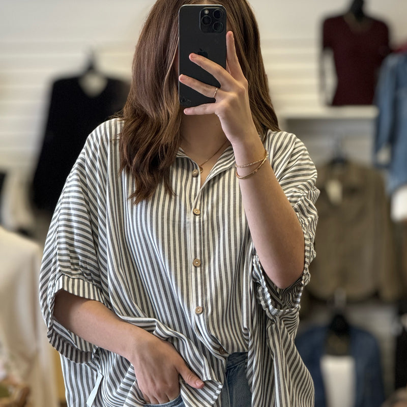 Style Vibe Button Down Top Black
