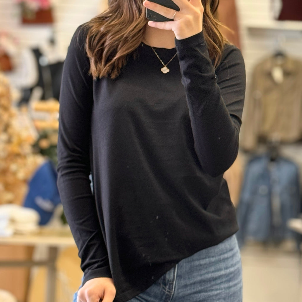 Becca Long Sleeve Crew Neck Top Black