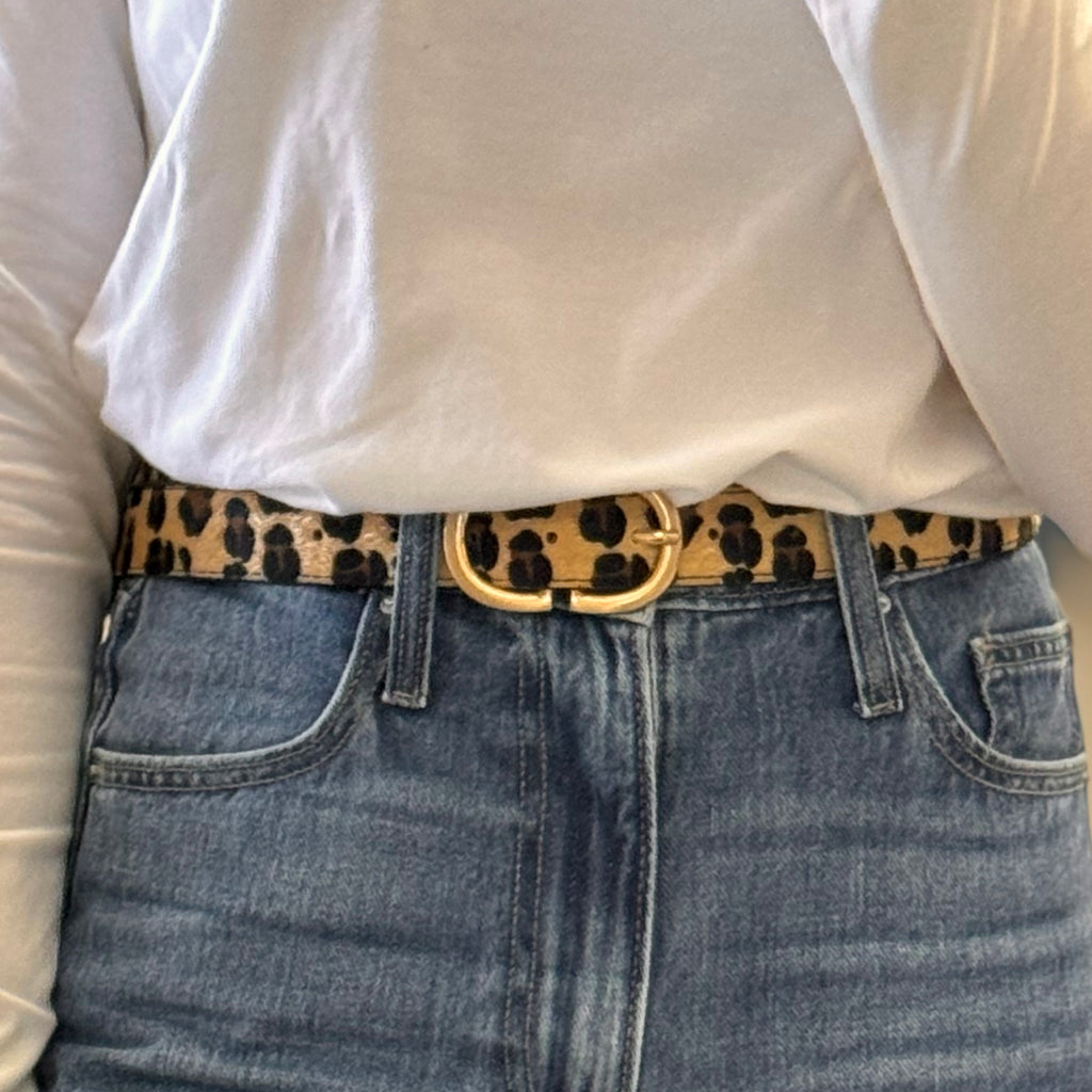 Faux Leather Belt With Buckle Leopard