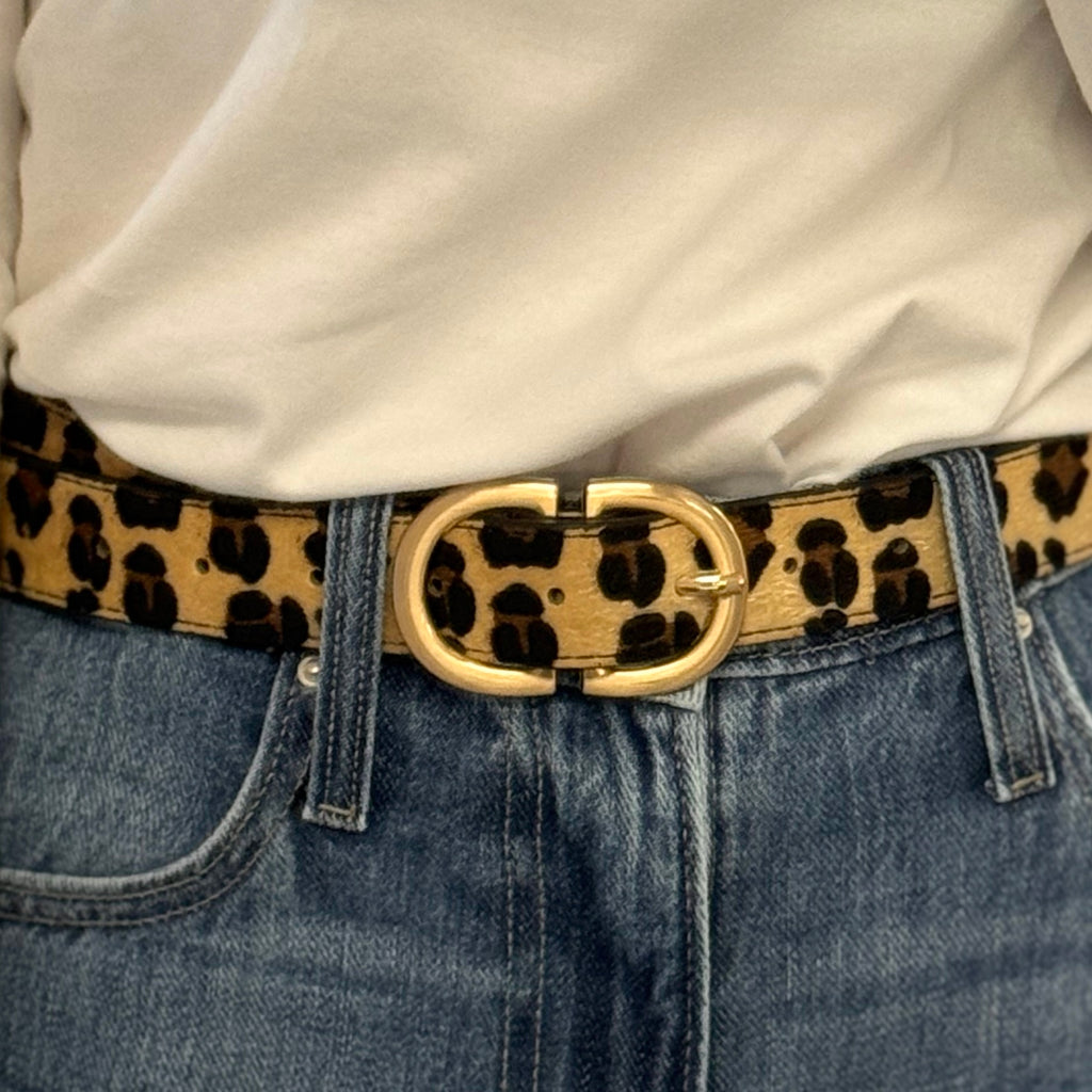 Faux Leather Belt With Buckle Leopard